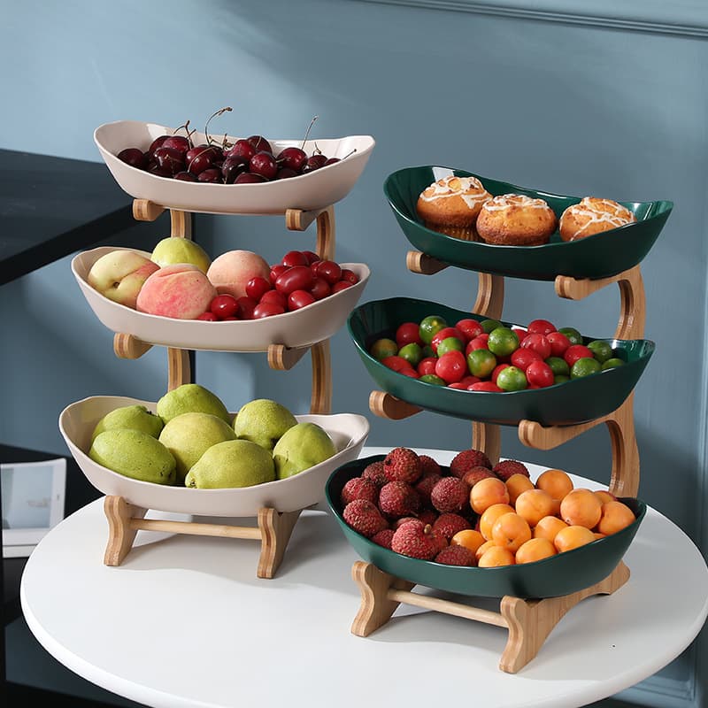 Bamboo Fruit Tray - 3-Tier Modern Snack Serving Stand For Living Room (Elegant Home Decor & Party Display)​