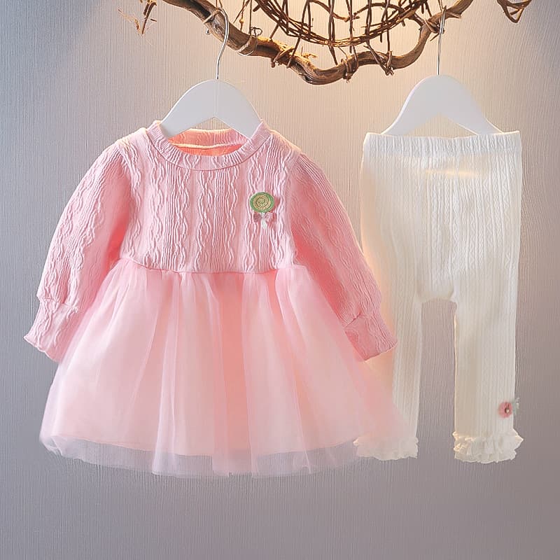 kid's clothing Children's clothing Autumn girls splicing long sleeve children's two-piece set