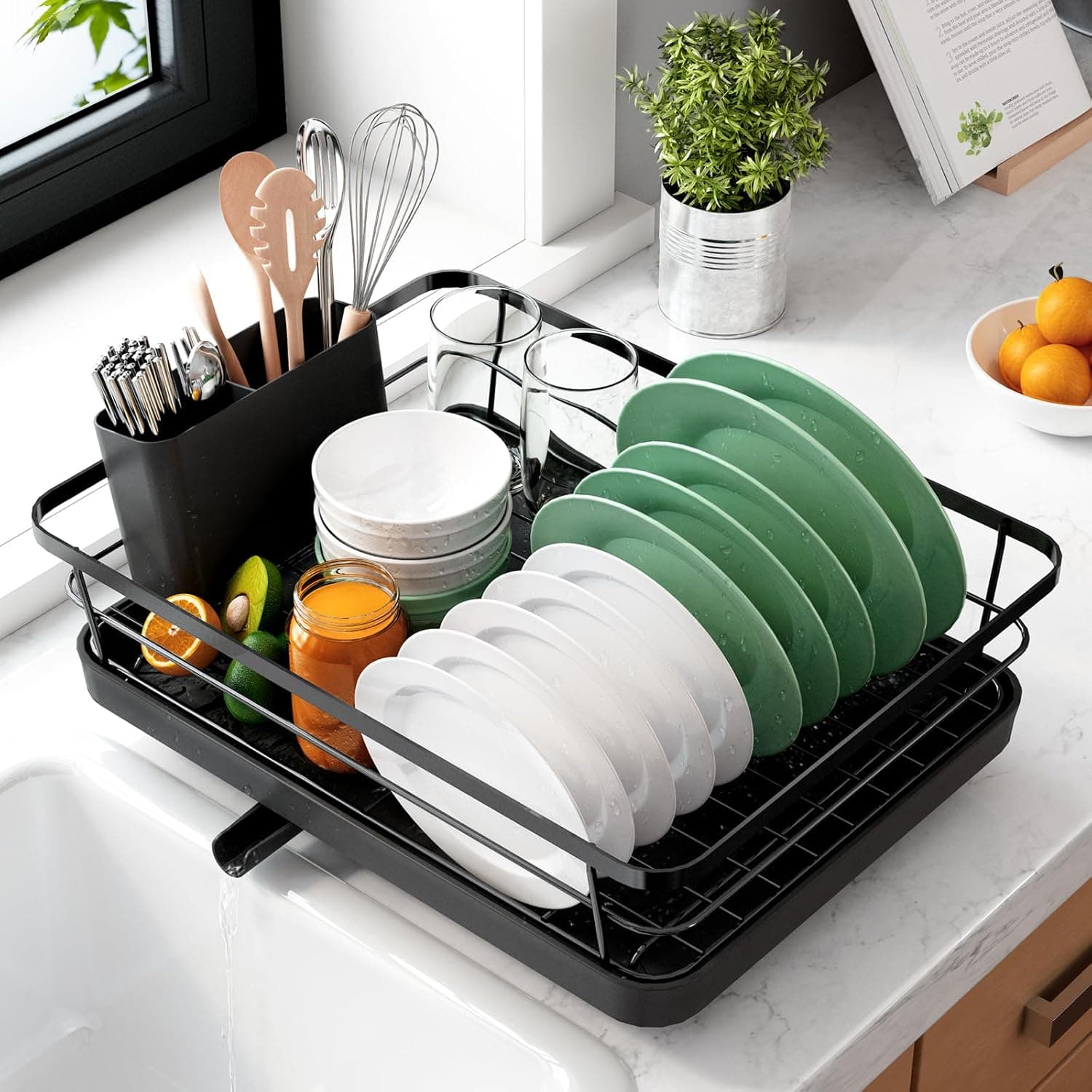 Compact Dish Drying Rack - Space Saving Black Design