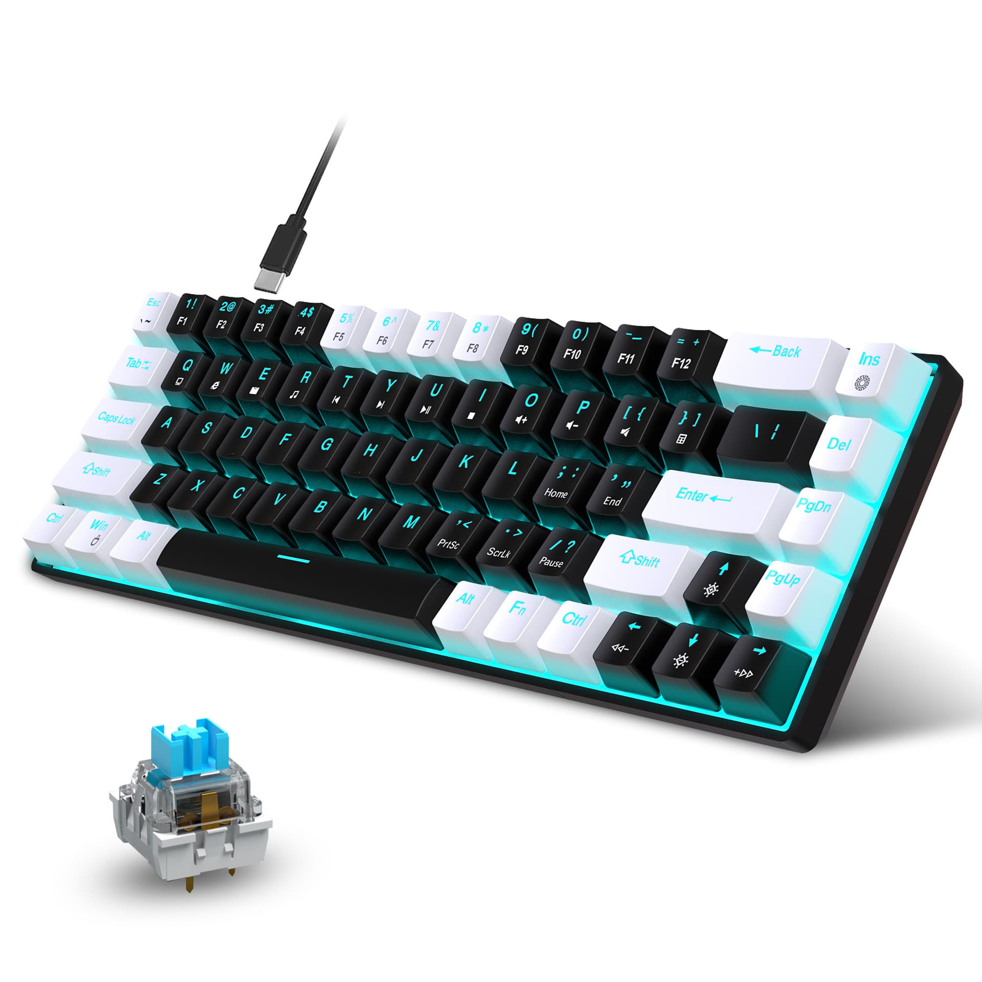 New 68 Key Wired Mechanical Esports Game Keyboard Hot Plug Axis Engineering Dual Color Injection Molding Keycap Ice Blue