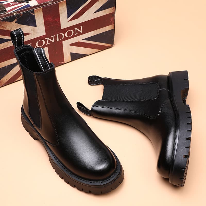 Bottes montantes Martin noires à semelle épaisse et fermeture éclair latérale pour homme