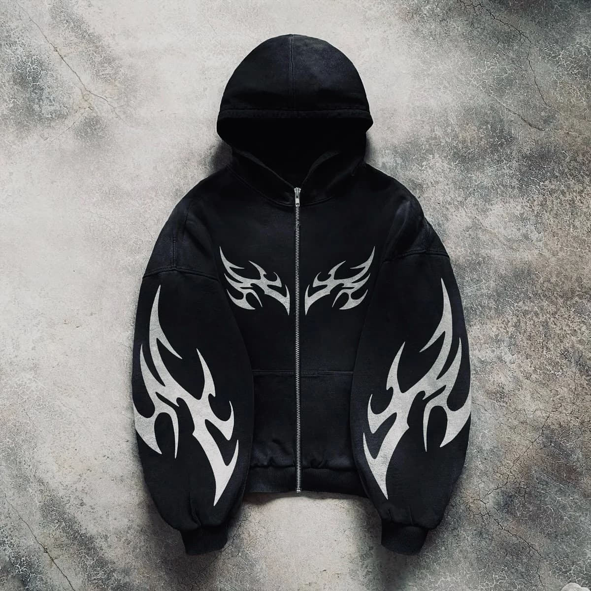 Men's Fleece-Lined Hooded Sweatshirt - Oversized Pullover With Print, Streetwear Style (Black/Gray, S-XXXL)