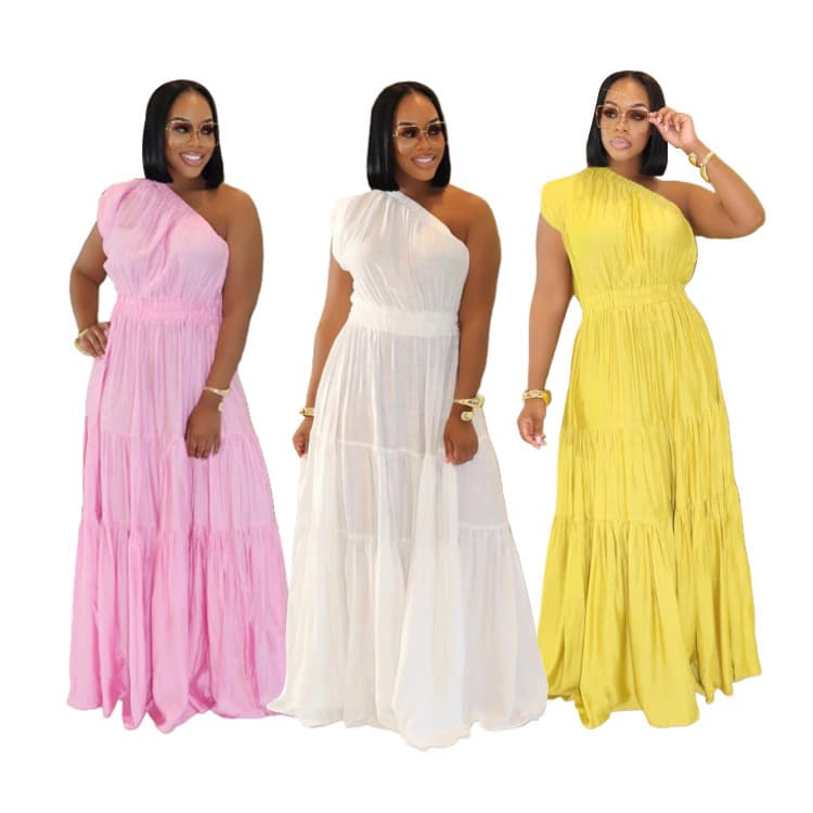 Women's Clothing Elegant And Comfortable Dress With Pure Color Shoulder Stitching Design, New Style For Seaside Vacation