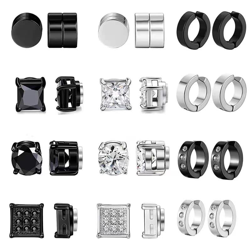 Zircon Earrings Stainless Steel Earrings Silver And Black Mixed Set Earrings