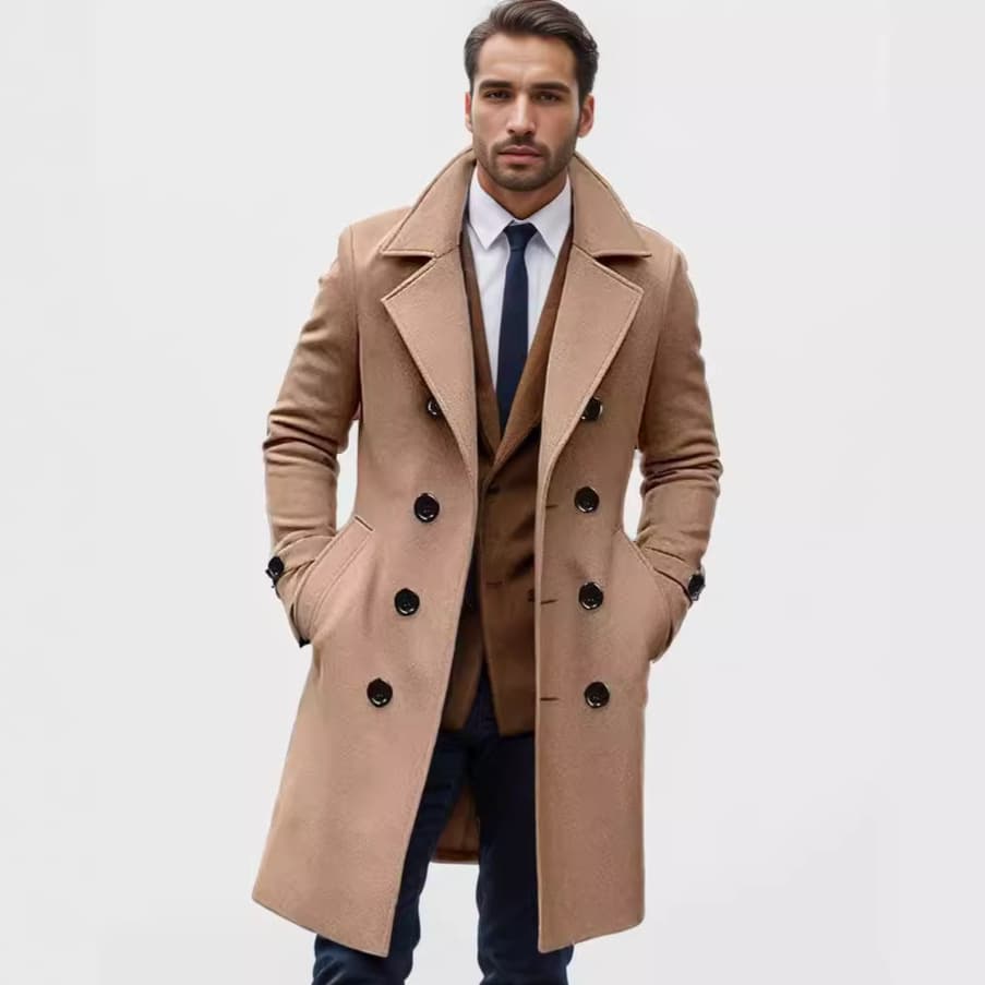 Men's Clothing Autumn And Winter High Quality Thickened Medium And Long Double Breasted Woolen Slim Fit Coat
