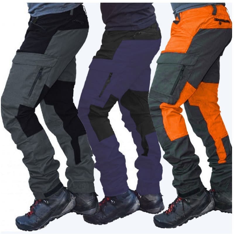 Men's Long pants, New trousers Slim outdoor sports locomotive leisure multi-pocket colour blocking work trousers