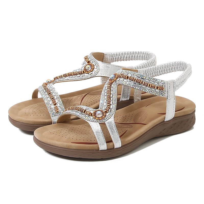 Large Size Women's Shoes Outside Flower Pattern Rhinestone Sandals Flat Large Size Sandals Women