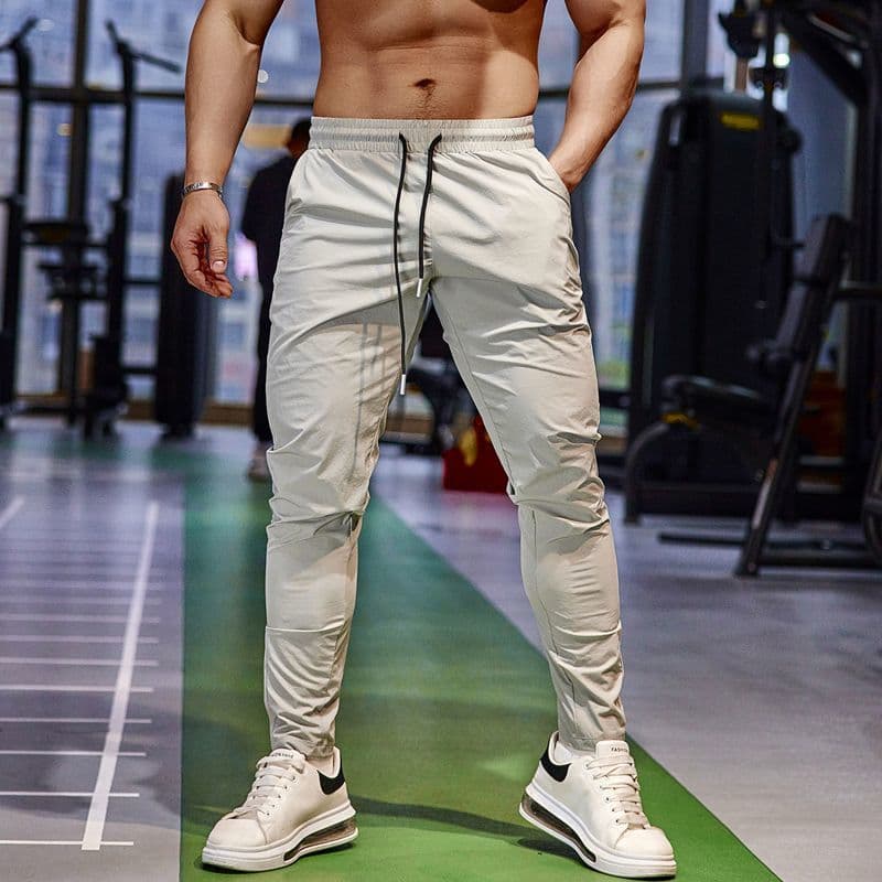 Men's Clothing Thin Ice Silk Sports Trousers Fitness Running Leisure Quick Drying Breathable Elastic Slim Straight Training Pants