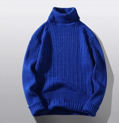 Pull en tricot pour homme, col montant, torsadé, couleur unie, décontracté, chaud, col roulé, hiver