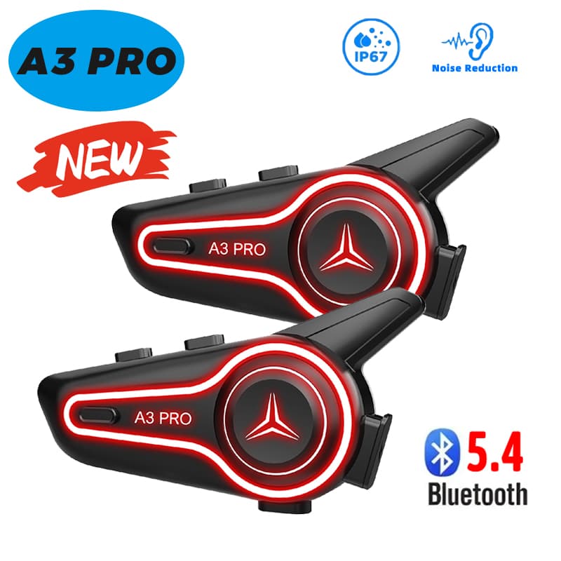 New A3 Pro Motorcycle Helmet Bluetooth Headset Waterproof Noise Reduction MP3 Supported Seamless Multi-person Switching Intercom