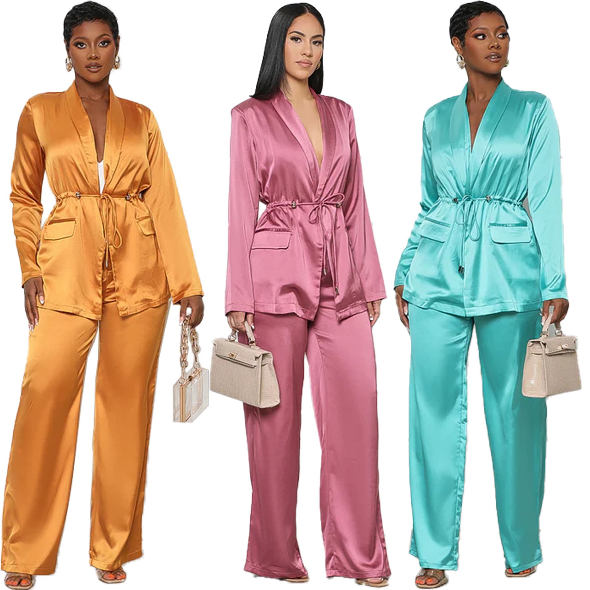 Women's Clothing autumn and winter hot style satin solid color bathrobe set