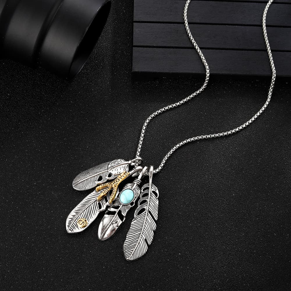 Necklace Bohemian Turquoise Feather Sweater Chain Necklace