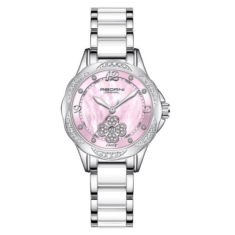 Montre à quartz élégante pour femme avec accents de diamants, verre minéral, bracelet en acier inoxydable et céramique, résistante à l'eau, montre habillée tendance