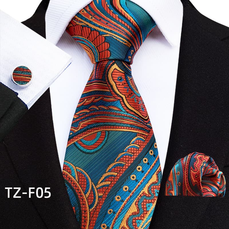 Unisex Three-piece men's tie square cufflinks Polyester vintage business dress striped tie