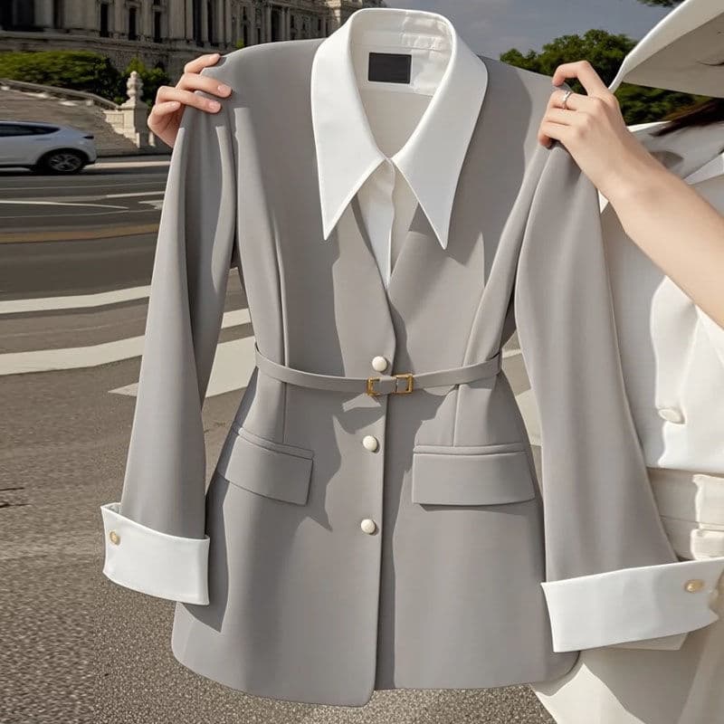 Women's Clothing Early Autumn Black Two piece Suit Jacket Waisted Suit
