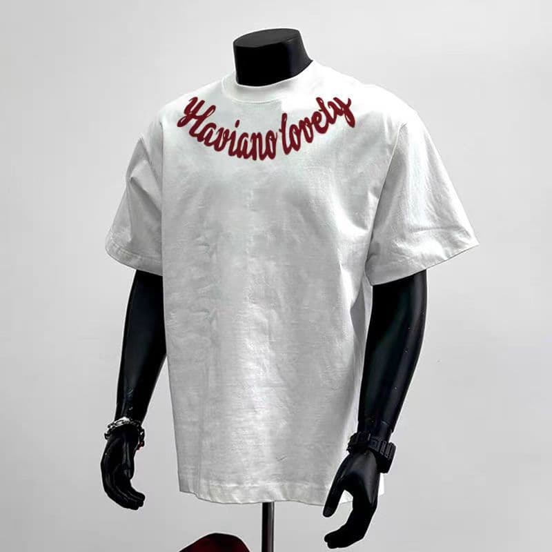Men's Clothing Men's Summer Trendy Loose Fashion T-Shirt High Street Fashion Brand Letter Print Short Sleeved Top For Men
