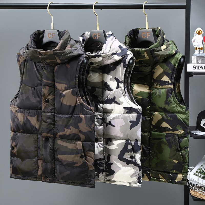 Men's Clothing Explosive Camouflage Cotton Vest Youth Student Style Down Cotton Vest Trendy All-match Couple Coat Male Vest