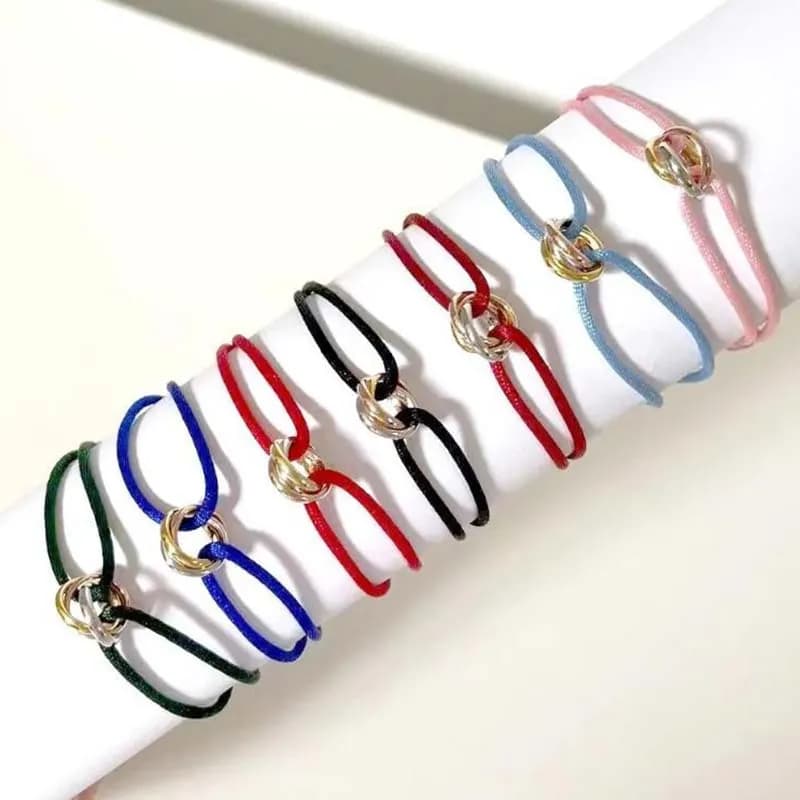 Bracelet homme femme créateur bijoux or unisexe acier inoxydable 3 boucles métal ruban lacé chaîne multicolore