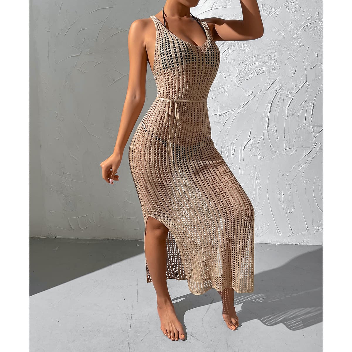 Holiday Beach Knitted Smock Dress Hollow Backless Dress For Women