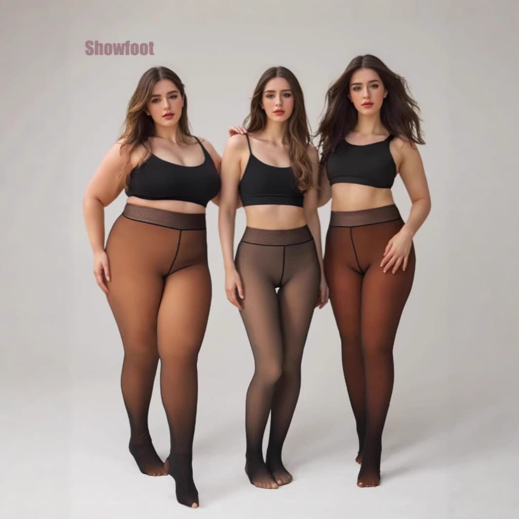 Plus Size Sheer Thermal Tights – Fleece-Lined Semi-Transparent Leggings (Black/Brown/Tan) – M/L/XL​