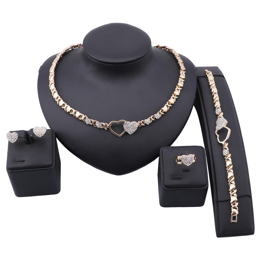 Women Fashion Star Heart Crystal Necklace Bracelet Wedding Party Elegant Earrings Ring Classic Jewelry Sets