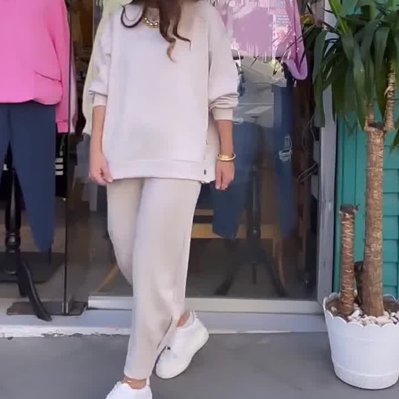 Women's Fashion Solid Color Pullover Loose Casual Sports Pants Suit