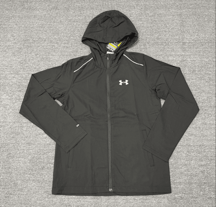 Veste de running légère style Under Armour – Tissu respirant à séchage rapide, détails réfléchissants, veste de sport unisexe à capuche zip