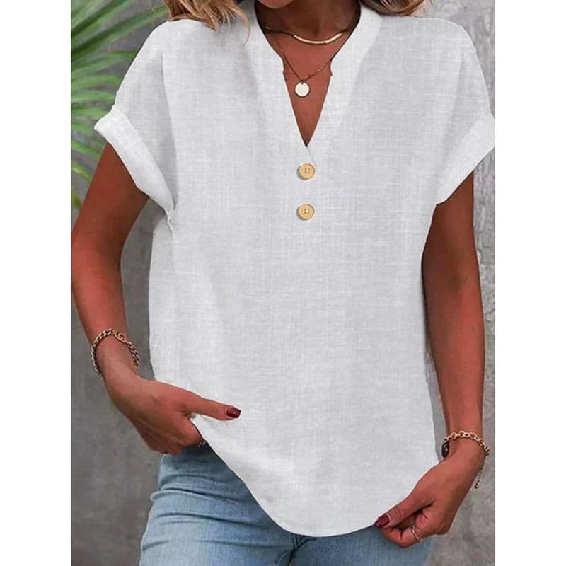 summer Solid Color Stand-up Collar Button Short-sleeved Women's Shirt