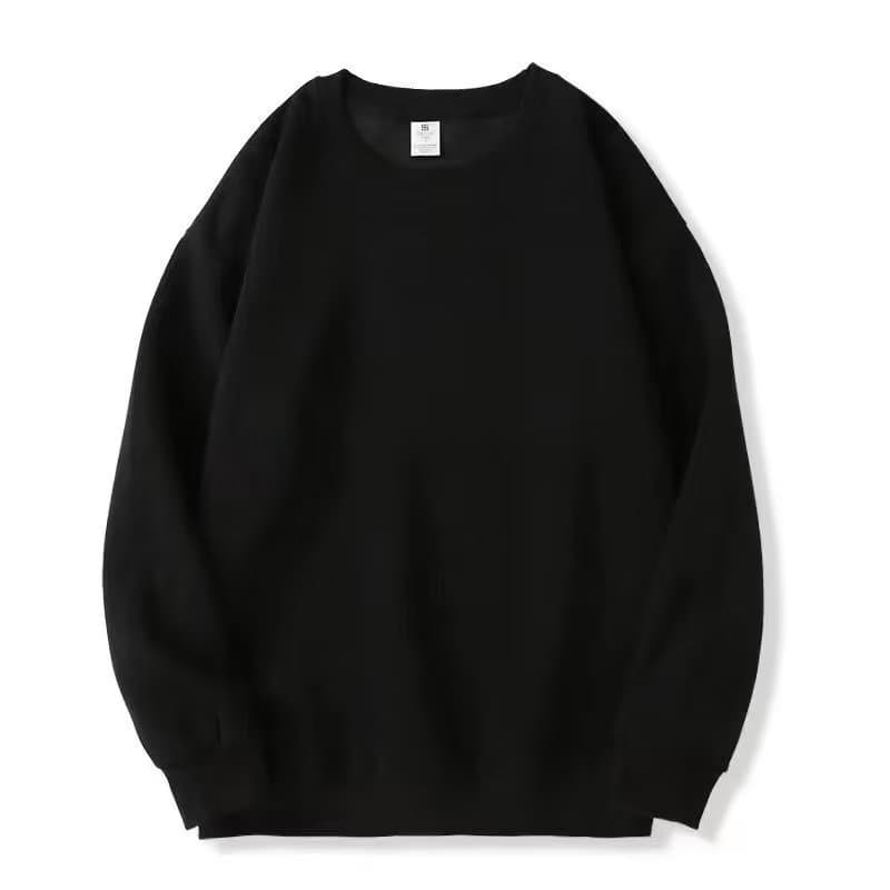Men's Clothing Large Fish Scale Round Neck Sweater 260g Imitation Cotton Terry Solid Color Loose Men's And Women's Long Sleeve Top Lazy Style T-shirt
