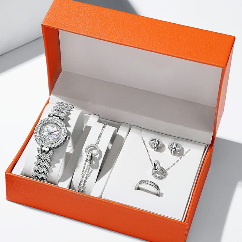 popular women's watch gift box Diamond-embedded luxury elegant all-match quartz watch suit