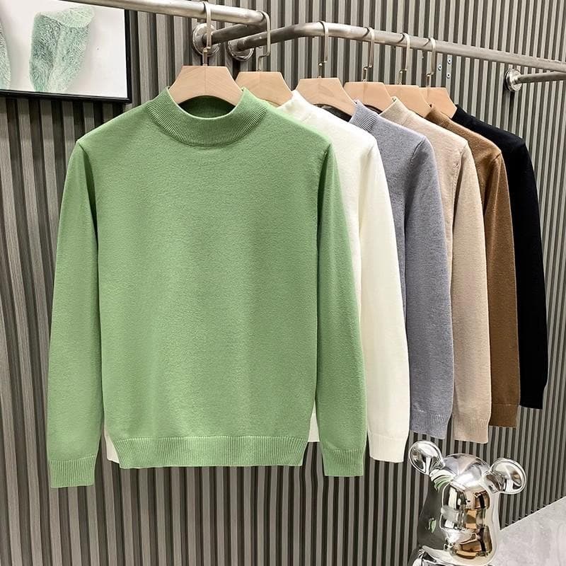 Men's Clothing Half Turtleneck Sweater Autumn And Winter Light Luxury Knitted Sweater High End Bottoming Shirt