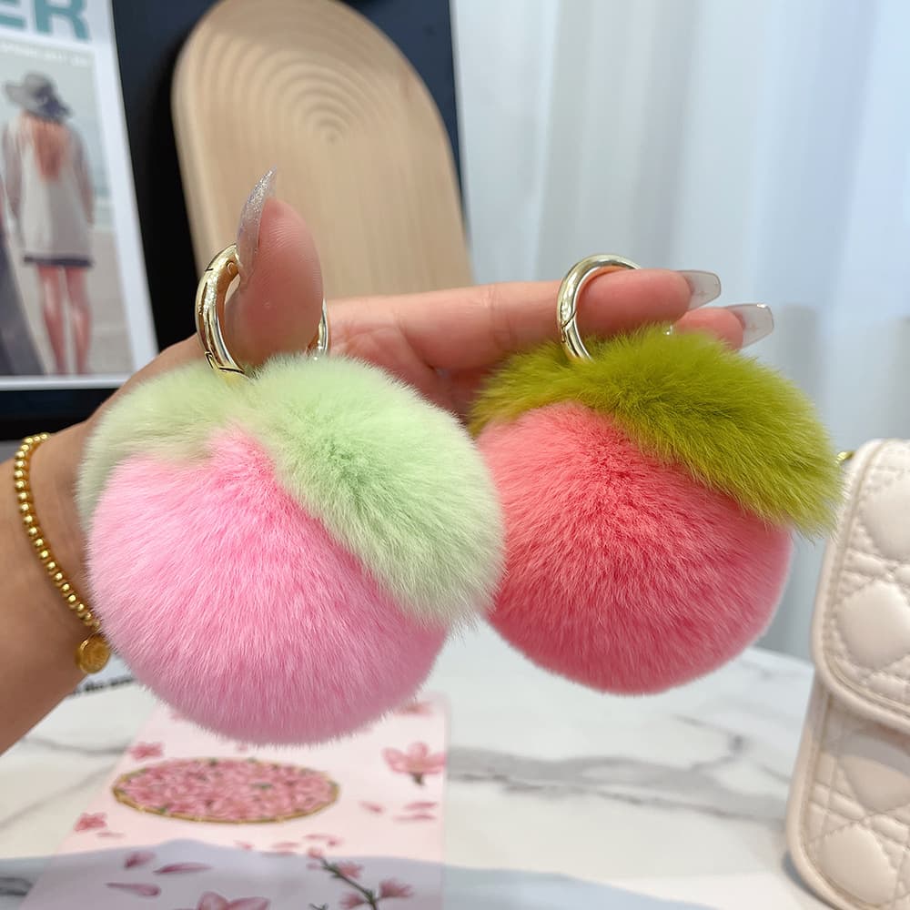 Rex Rabbit Hair Peach Car Keychain Pendant ins Plush Ball Small Peach Bag Pendant Cute Gift