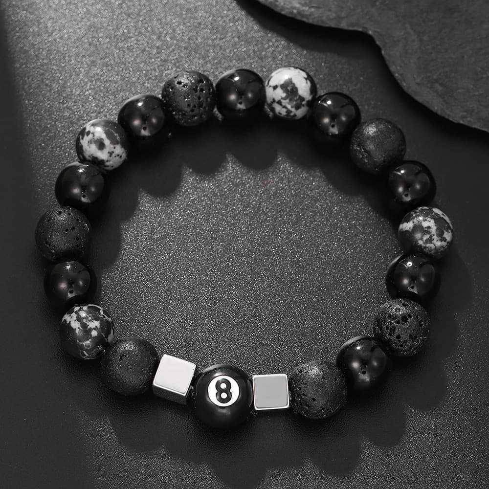 10mm Black Agate Black Gallstone Snowflake Stone Bracelet Men's Niche Design Domineering No. 8 Billiard Bracelet Women