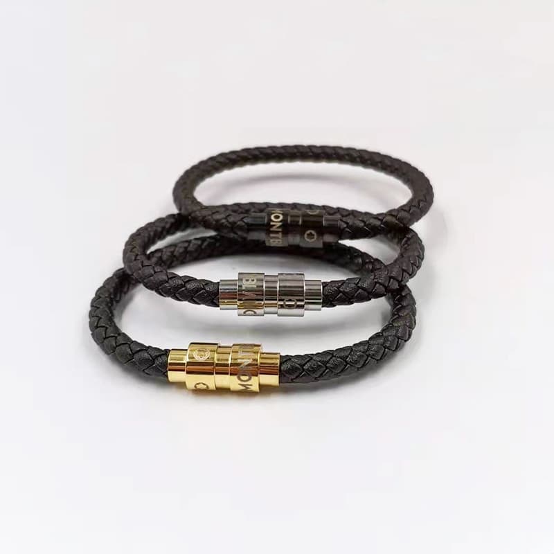 21 European And American Fashion Men's Stainless Braided Leather Titanium Steel Magnetic Clasp Bracelet