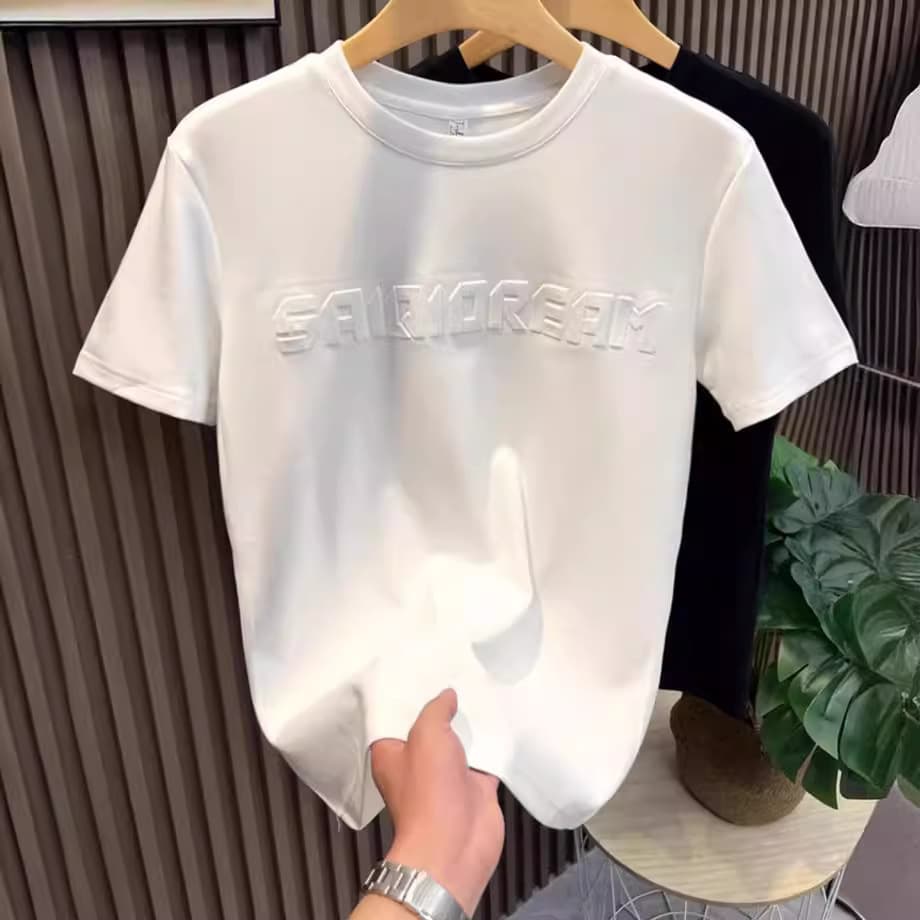 Men's Clothing Summer Three-dimensional Letter T-shirt New Round Neck Slim-fit Simple Half-sleeve