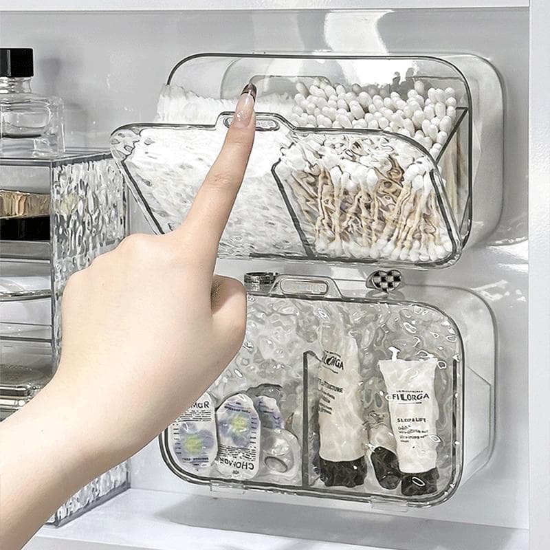 Acrylic Cotton Pad Holder Wall Mounted Makeup Organizer Cotton Swab Storage Box Cabinet Qtip Holder Dispenser Bathroom Organizer