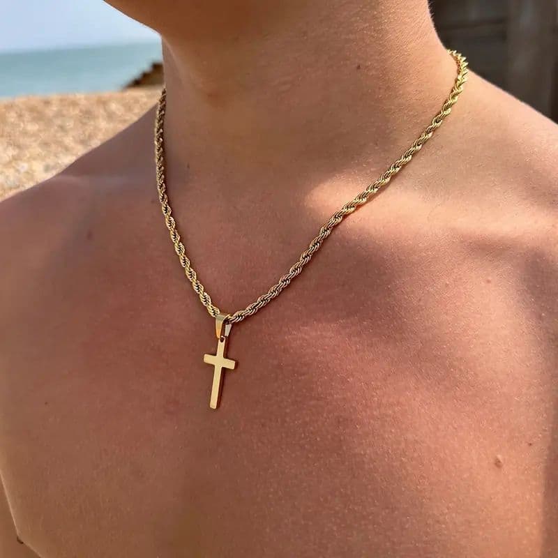 TMUE Hot Sale Fried Dough Twists Chain Hip Hop Fashion Stainless Steel Cross Pendant Men's Necklace