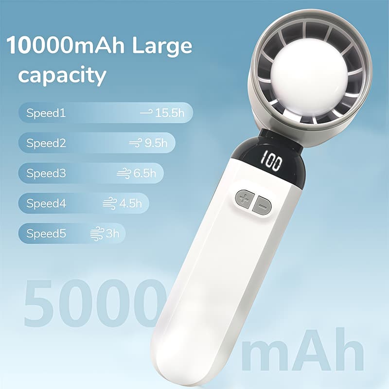 5000mAh Handheld Rechargeable Fan - 100 Wind Speeds Portable Mini Camping Cooler 12H Runtime