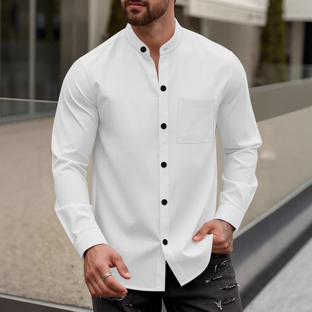Men's Waffle-Knit Long Sleeve Shirt – Breathable Retro Button-Up, Relaxed Fit, Lightweight & Stylish, Casual & Office Wear​