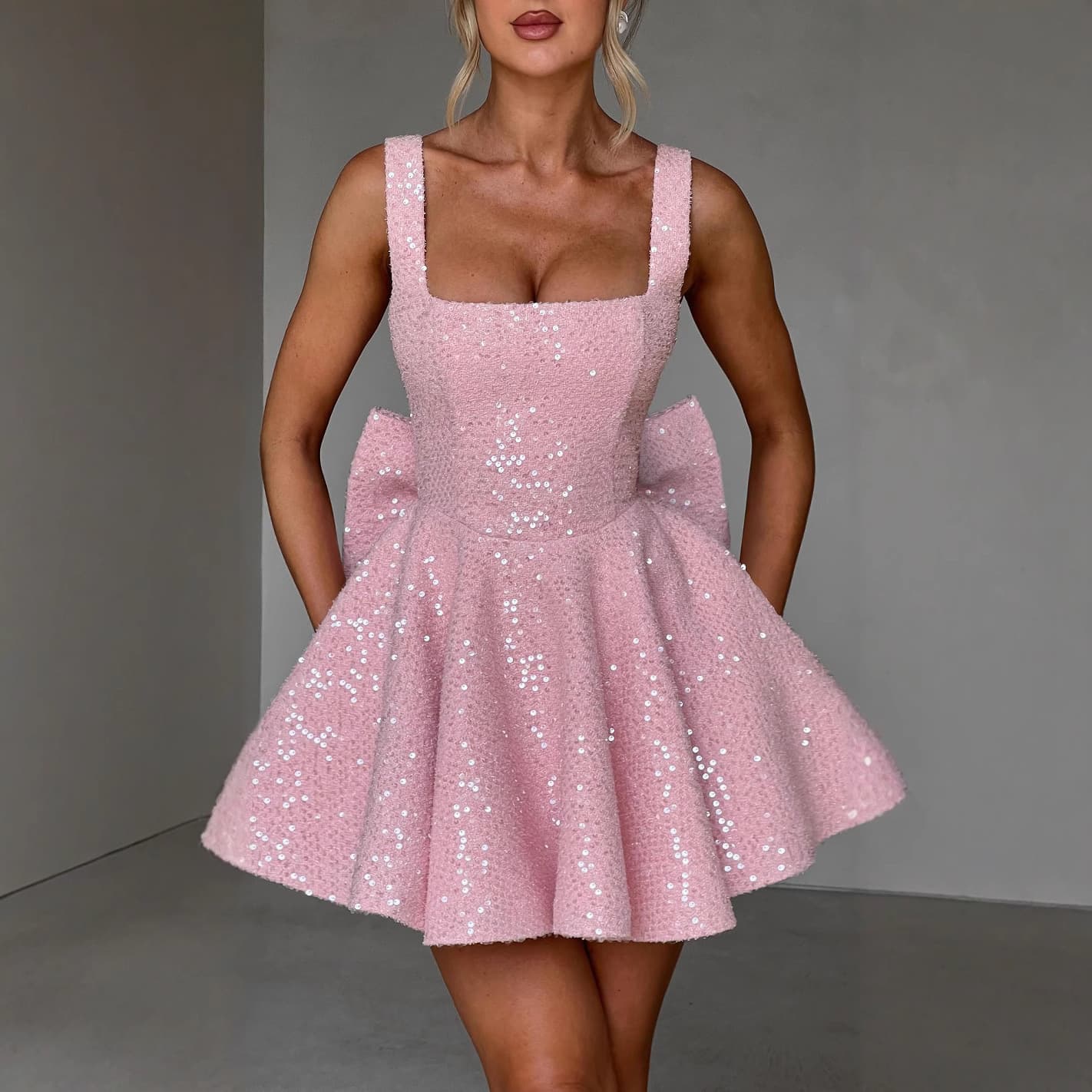 Women’s Clothing Sexy Women's Clothing New Sexy U Neck Bow Shiny A Line Skirt