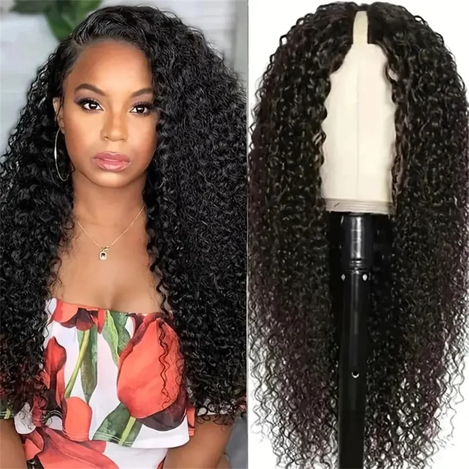 V Part Water Wave Human Hair Wig 180% Density Natural Color Curly Brazilian Wigs 18-32 Inch