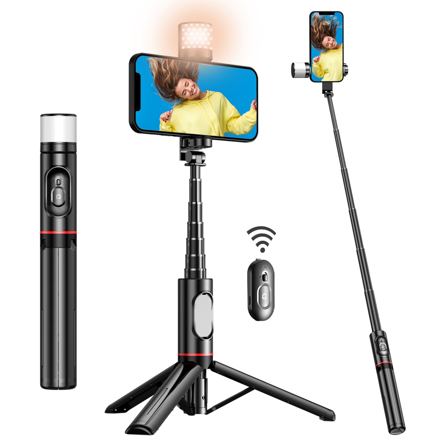 Tripod With 360 ° Rotating Fill Light For Enhanced Stability And Expandable Portable Aluminum Selfie Stick