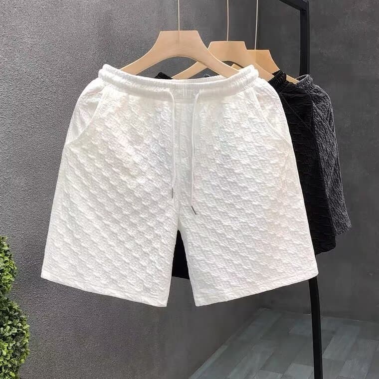 Men's Clothing Designed Rhombus Pattern White Shorts Men's Trendy Brand Handsome Five Quarter Pants Men's Summer Home Wear Half Pants