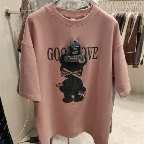 Women's Clothing Short-sleeved T-shirt women cartoon printed round neck mid-length half-sleeved top