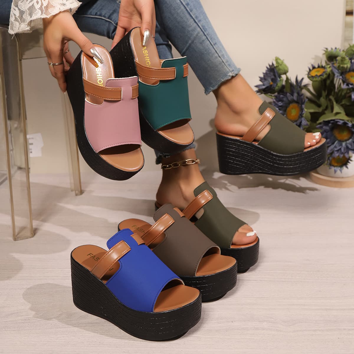 Women's Color Block Wedge Sandals Platform Summer Style Size Inclusivity 34-43