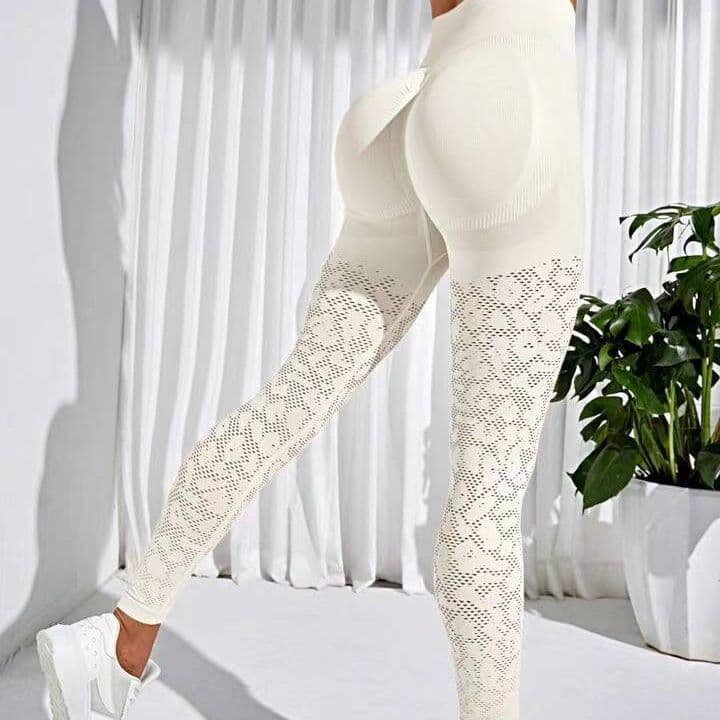 Seamless Peach Hip High Waist Yoga Pants Hollow Striped Sports Tight Trousers Sweat-absorbent Breathable Sports Leggings For Women