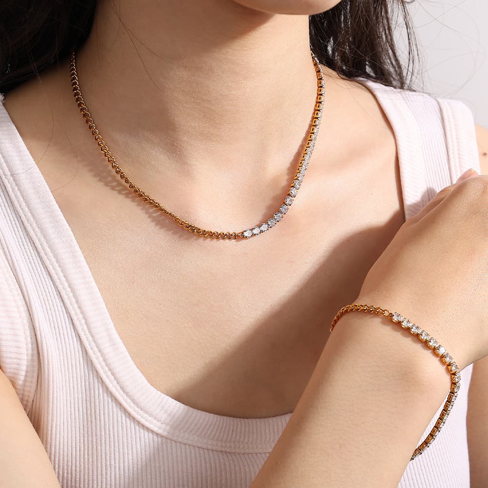 Women's Jewelry Set Fashion Full Diamond Zircon Necklace Light Luxury Simple Clavicle Chain Temperament Short Style