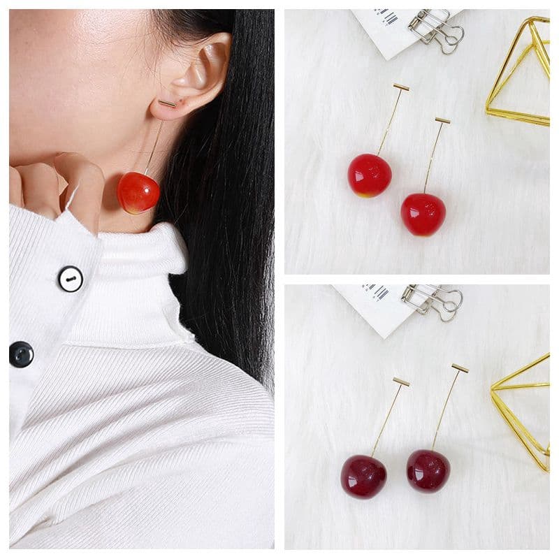 Sweet Cherry Shape Dangle Earrings Fruit Metal Earrings For Women Girls Geometric Jewelry Gifts