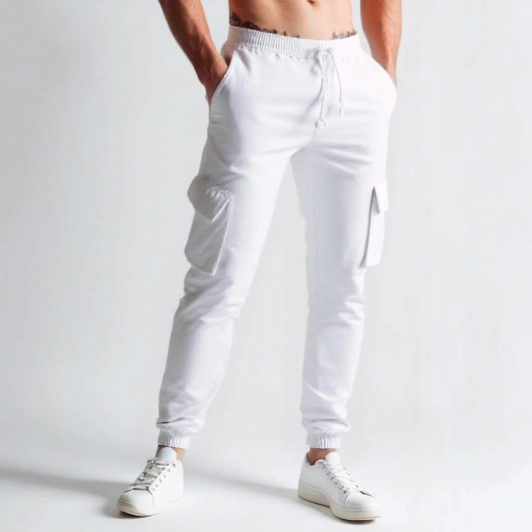 Spring And Autumn New Men's Workwear Solid Color Multi Pocket Casual Jogging Cuffed Trousers