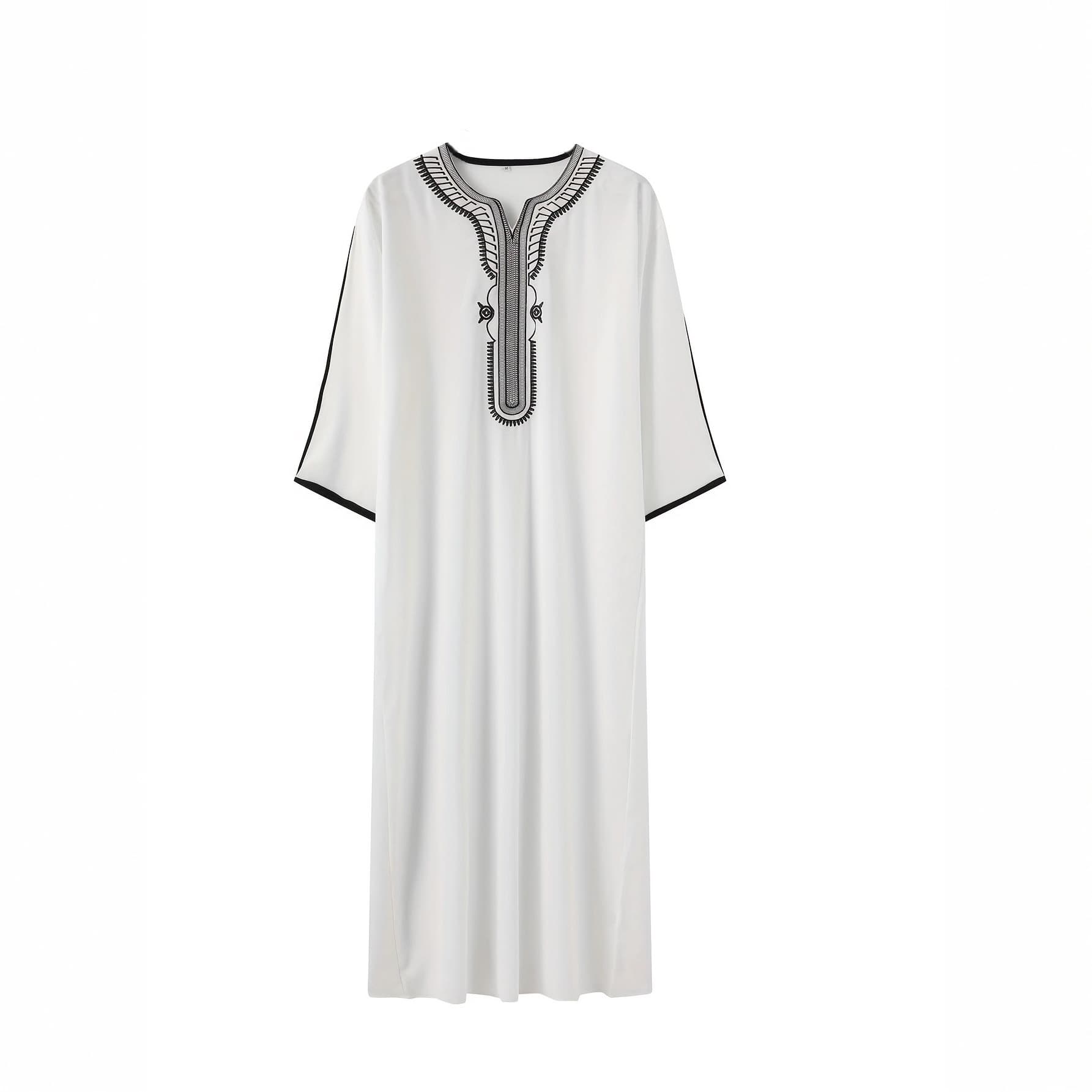 New Cross-Border Foreign Trade Islamic Men's Short-Sleeve Embroidered Moroccan Loose Ethnic Style Arabic Robe